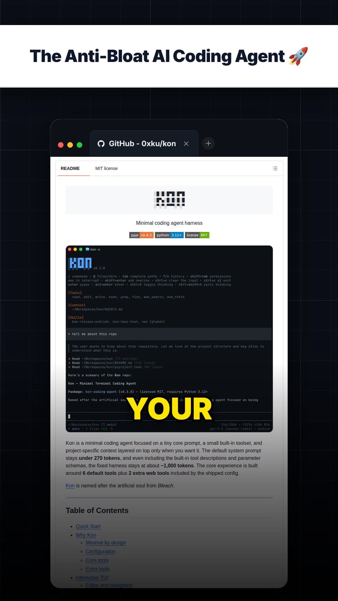The Anti-Bloat AI Coding Agent 🚀 — repo signal thumbnail