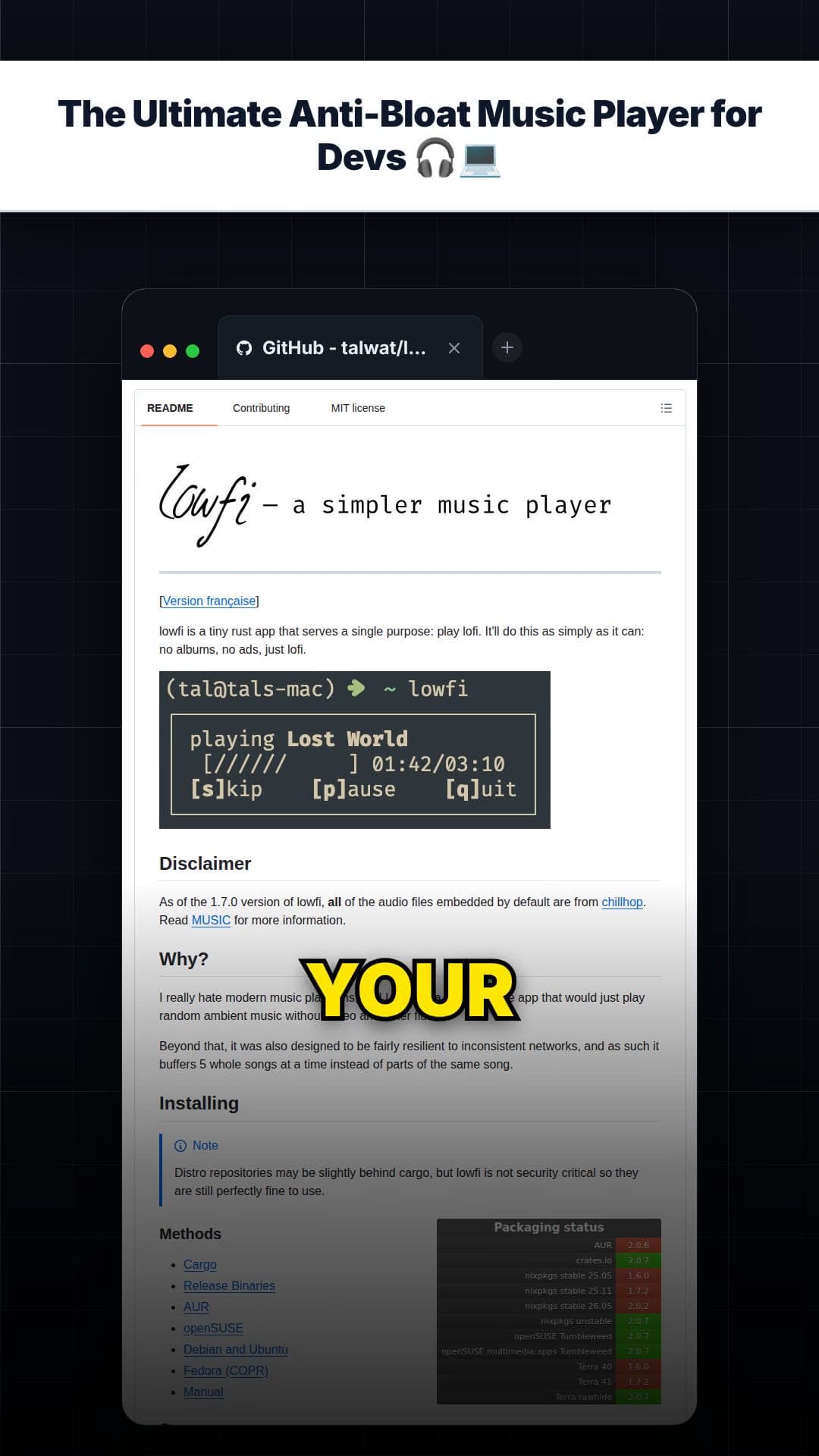 The Ultimate Anti-Bloat Music Player for Devs 🎧💻 — repo signal thumbnail