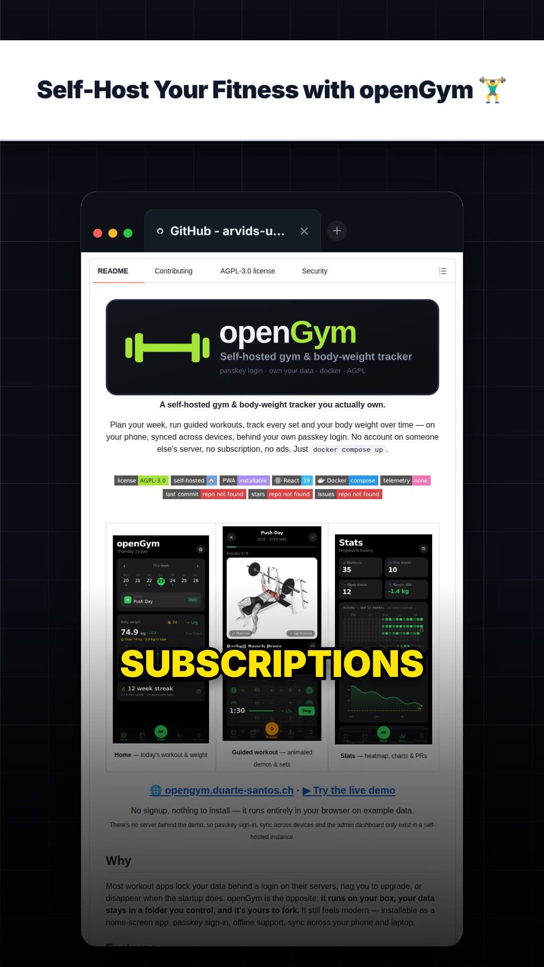Self-Host Your Fitness with openGym 🏋️‍♂️ — repo signal thumbnail