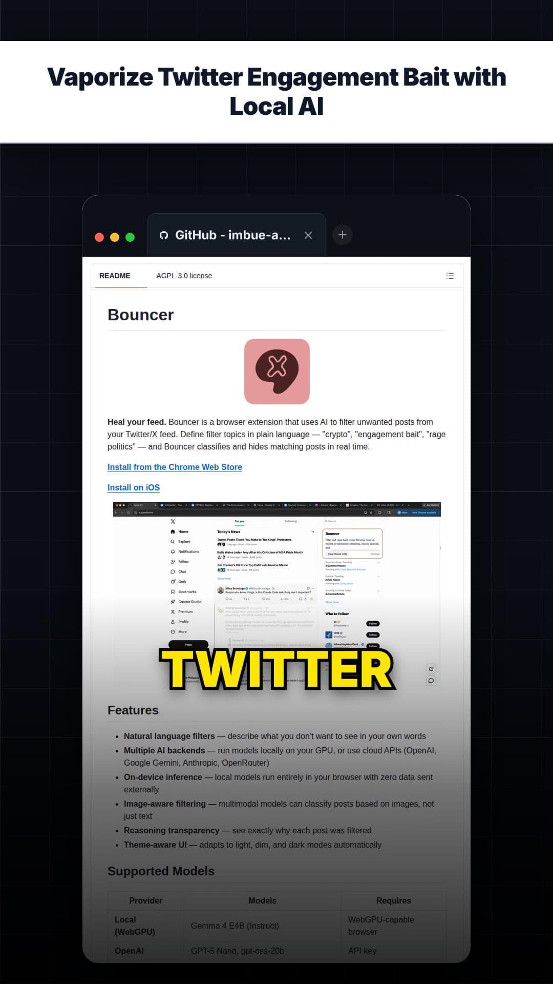 Vaporize Twitter Engagement Bait with Local AI — repo signal thumbnail