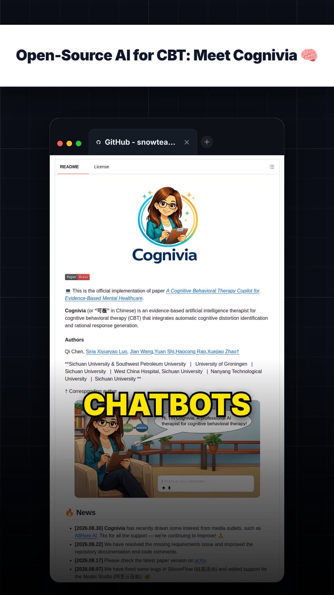 Open-Source AI for CBT: Meet Cognivia 🧠 — repo signal thumbnail
