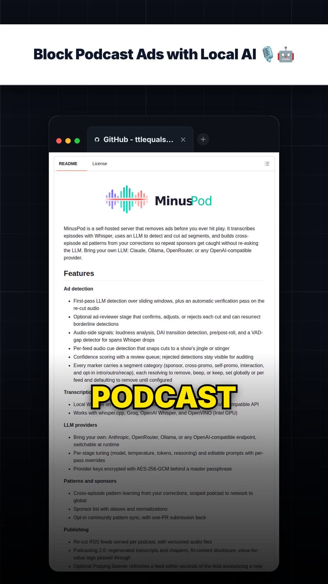 Block Podcast Ads with Local AI 🎙️🤖 — repo signal thumbnail