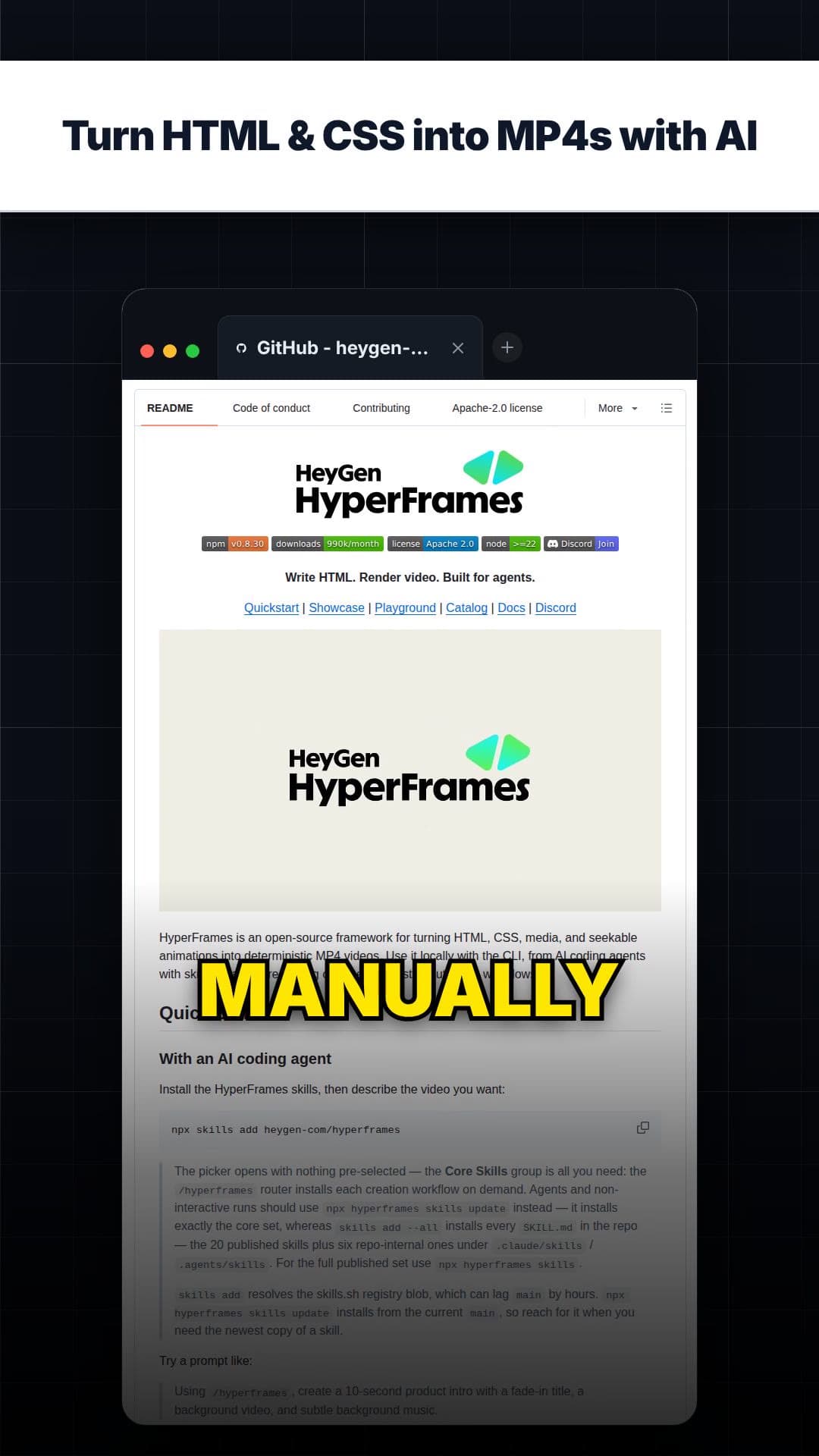 Turn HTML & CSS into MP4s with AI — repo signal thumbnail