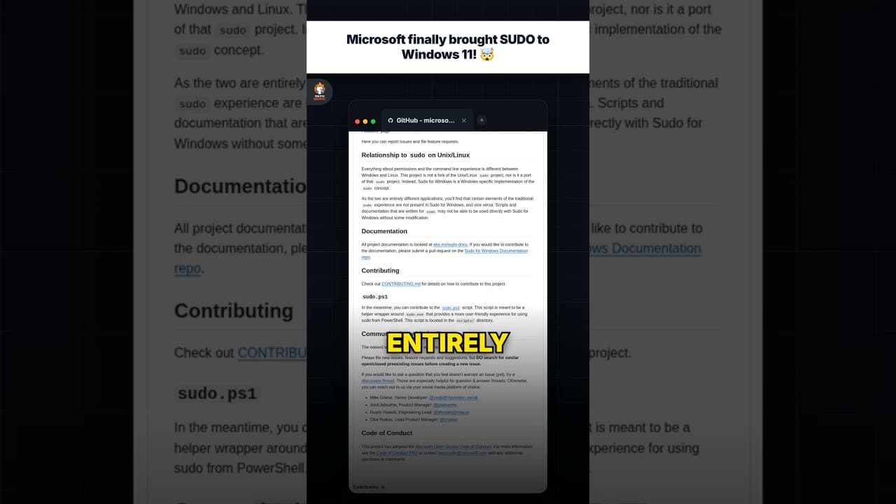 Microsoft ने आखिरकार Windows 11 में SUDO ला दिया! 🤯 — repo signal thumbnail