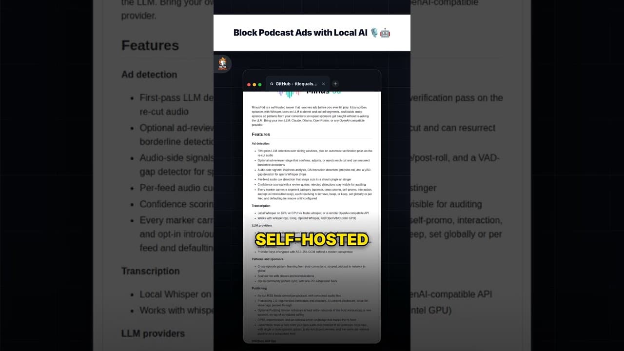 लोकल AI से पॉडकास्ट विज्ञापन ब्लॉक करें 🎙️🤖 — repo signal thumbnail