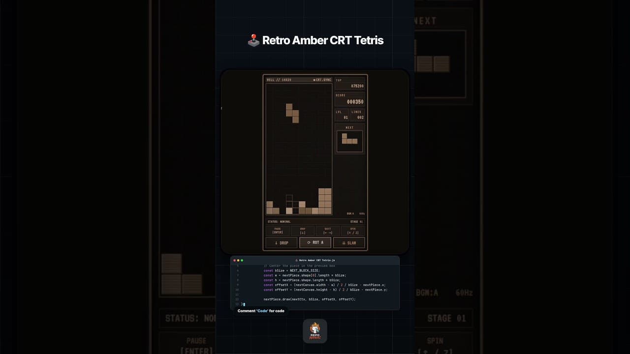 🕹️ Retro Amber CRT Tetris #github #githubprojects — fun project thumbnail