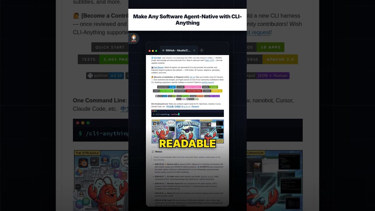 Make Any Software Agent-Native with CLI-Anything — repo signal thumbnail