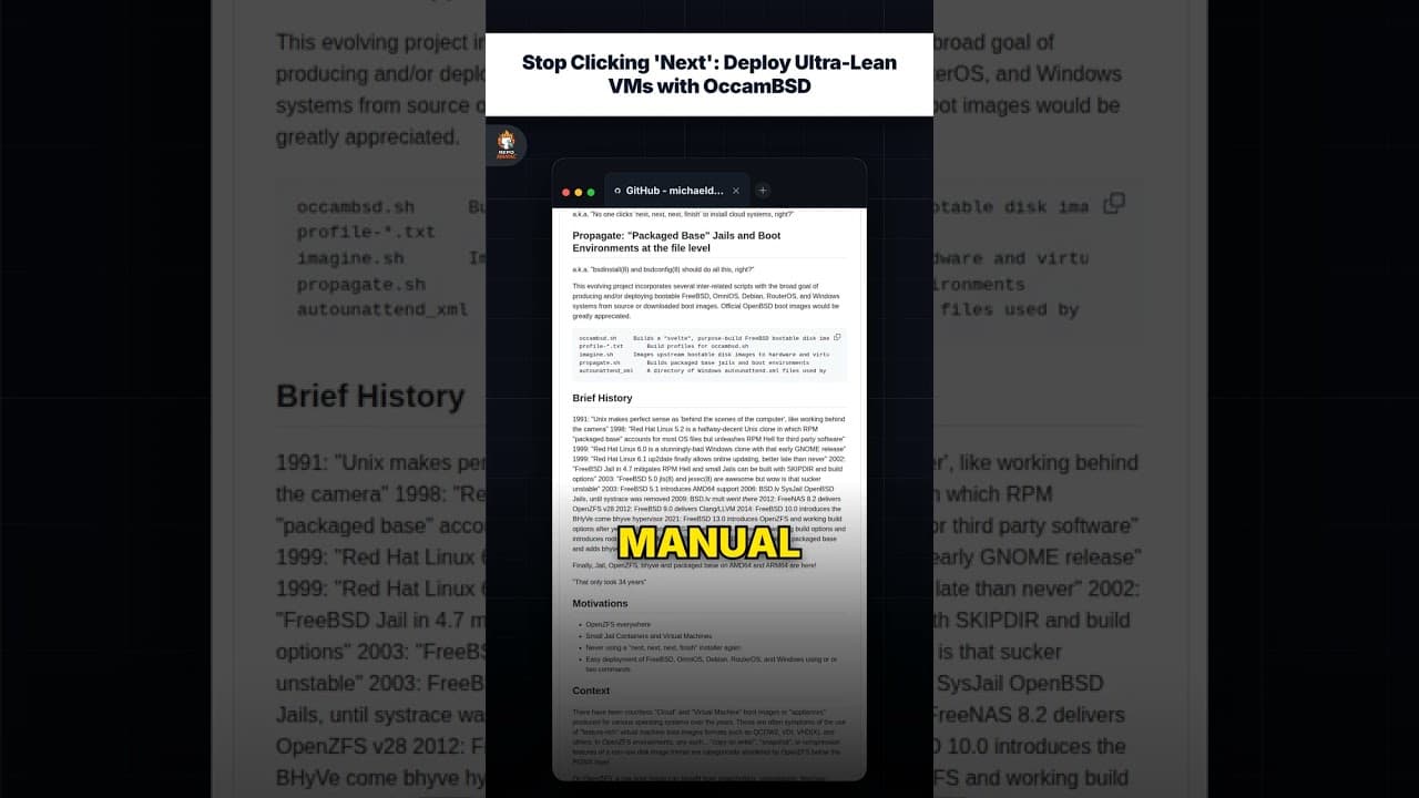 'Next' क्लिक करना बंद करें: OccamBSD के साथ अत्यंत सुव्यवस्थित VMs तैनात करें — repo signal thumbnail