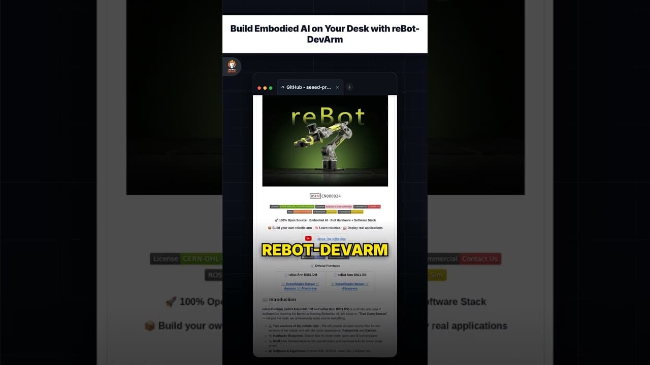 अपनी डेस्क पर reBot-DevArm के साथ Embodied AI बनाएं — repo signal thumbnail