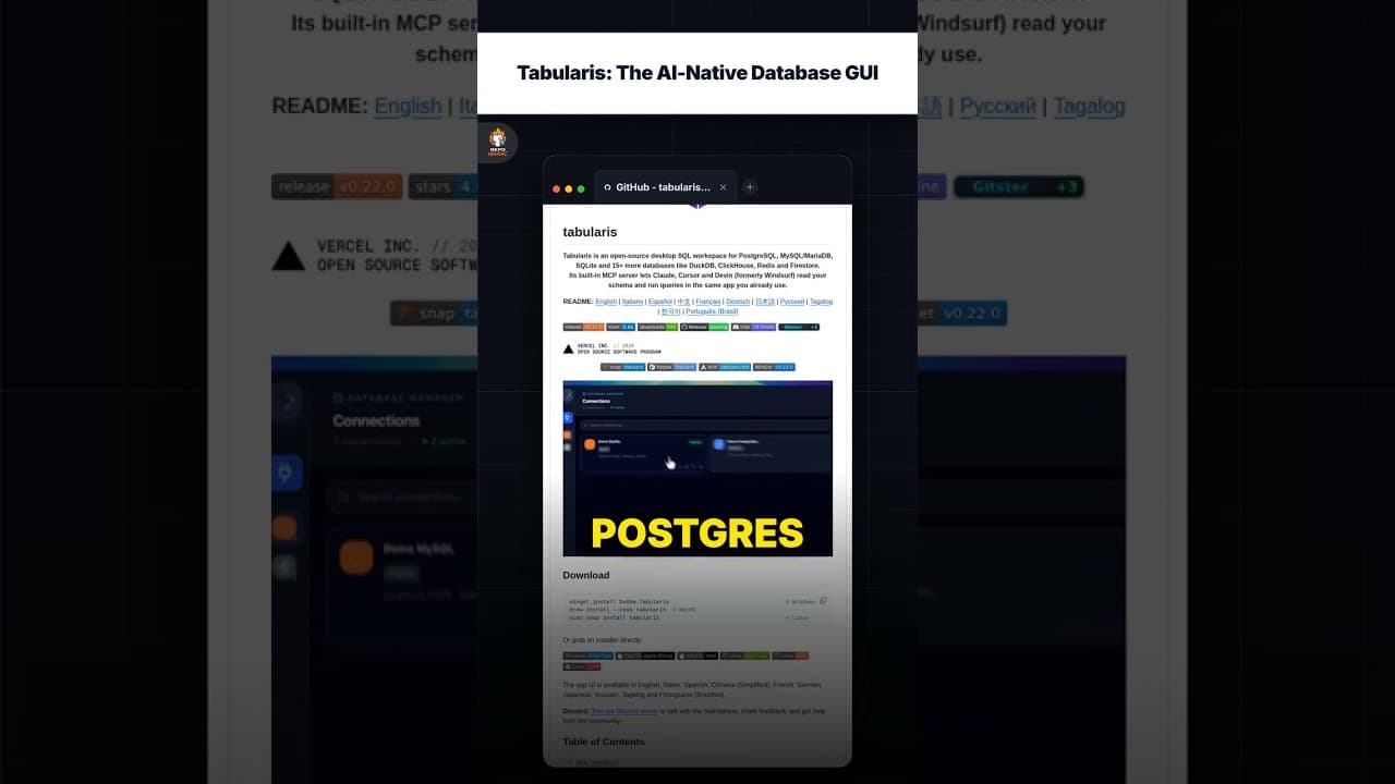 Tabularis: AI-नेटिव डेटाबेस GUI — repo signal thumbnail