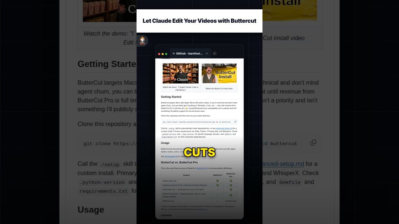 Buttercut के साथ Claude से अपने वीडियो एडिट करवाएं — repo signal thumbnail