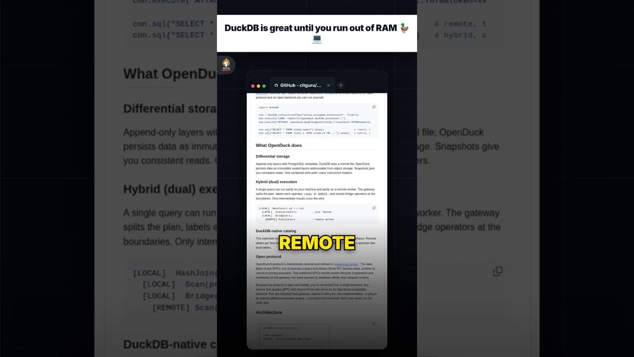 DuckDB तब तक बढ़िया है जब तक RAM खत्म न हो जाए 🦆💻 — repo signal thumbnail