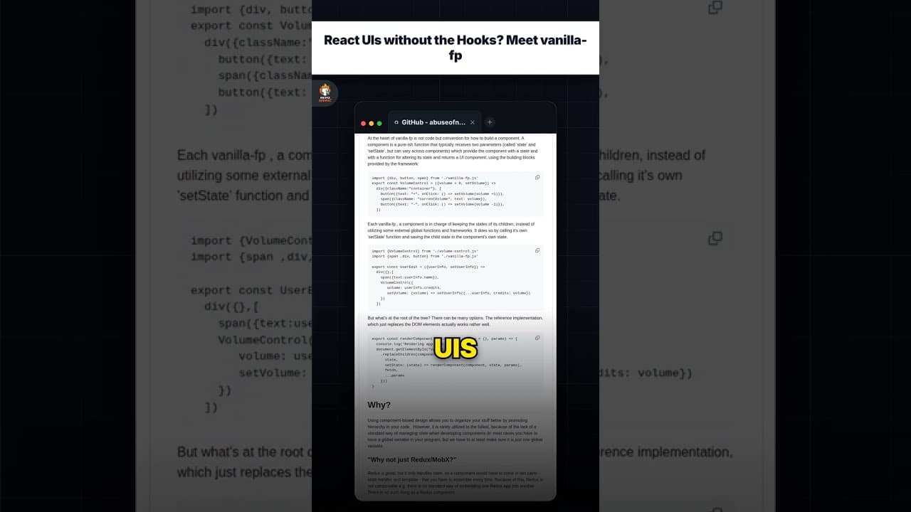 UI React tanpa Hooks? Kenalkan vanilla-fp — repo signal thumbnail